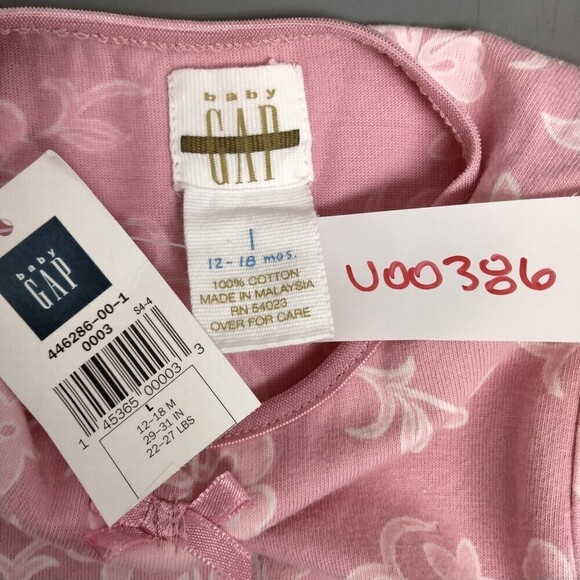 NEW! VTG baby GAP 1pc Romper Girls Size 12-18m Pink White Floral Stretch Knit - Picture 10 of 10